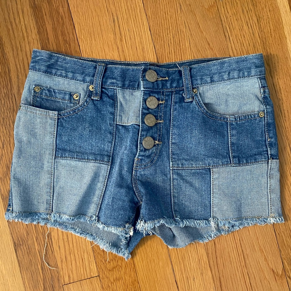 BDG Thrifted Patched Denim Shorts